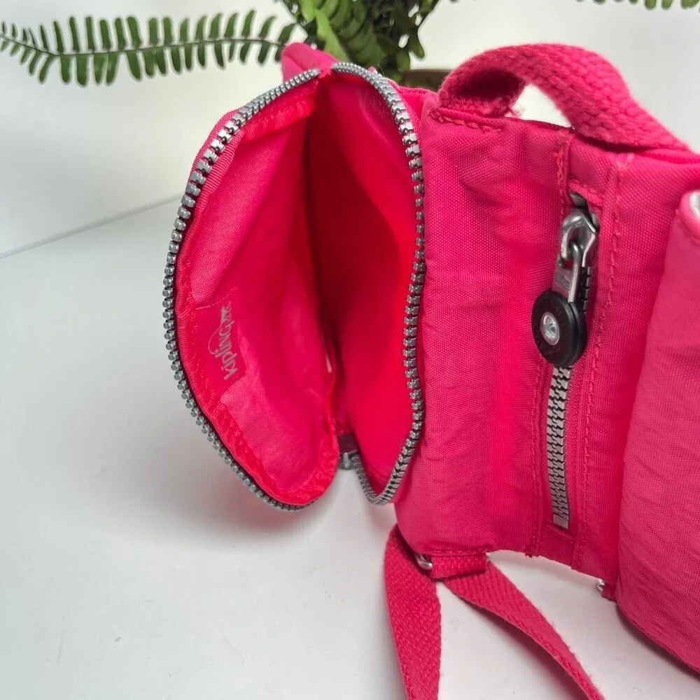 Kipling Pink Crinkle Nylon Crossbody Bag Mini Messenger Travel Shoulder Bag
